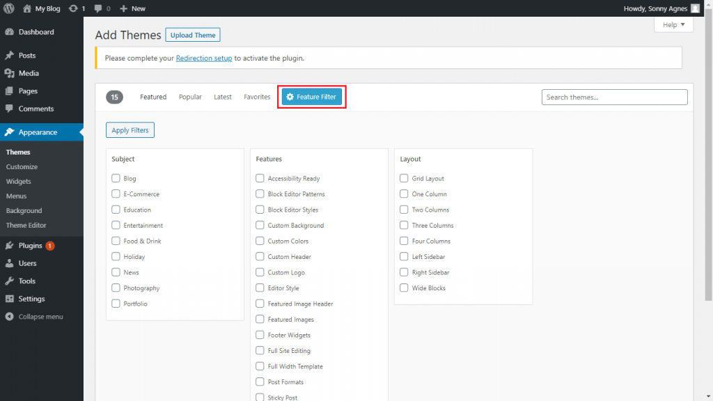 Download WordPress Theme 3 dari Dashboard WordPress