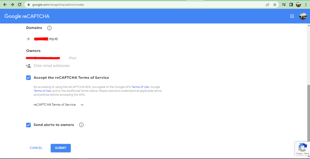 Lengkapi informasi google reCAPTCHA