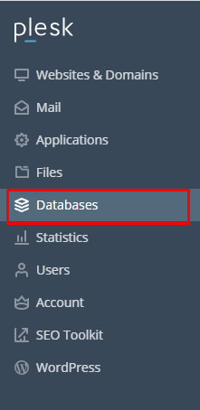 menu databases di plesk