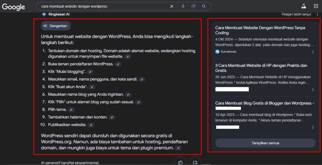 Hasil Google Search Generative Experience