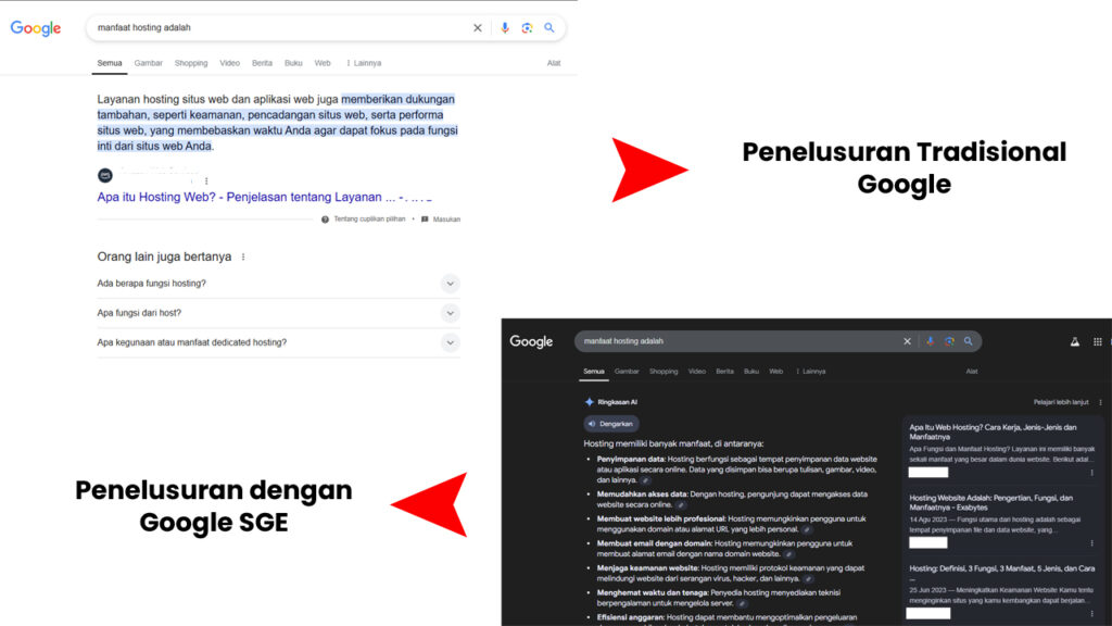 Perbedaan hasil penelusuran versi lama dengan SGE