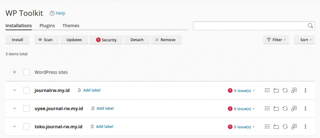Dashboard WordPress Toolkit