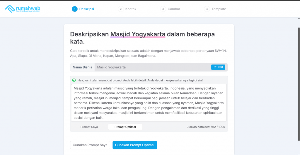 Cara membuat sebsite masjid pakai AI