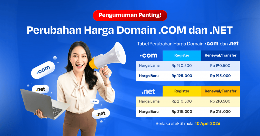 Perubahan Harga Domain .COM dan .NET April 2026