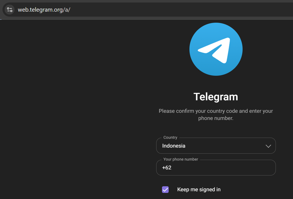 login telegram melalui nomor telpon